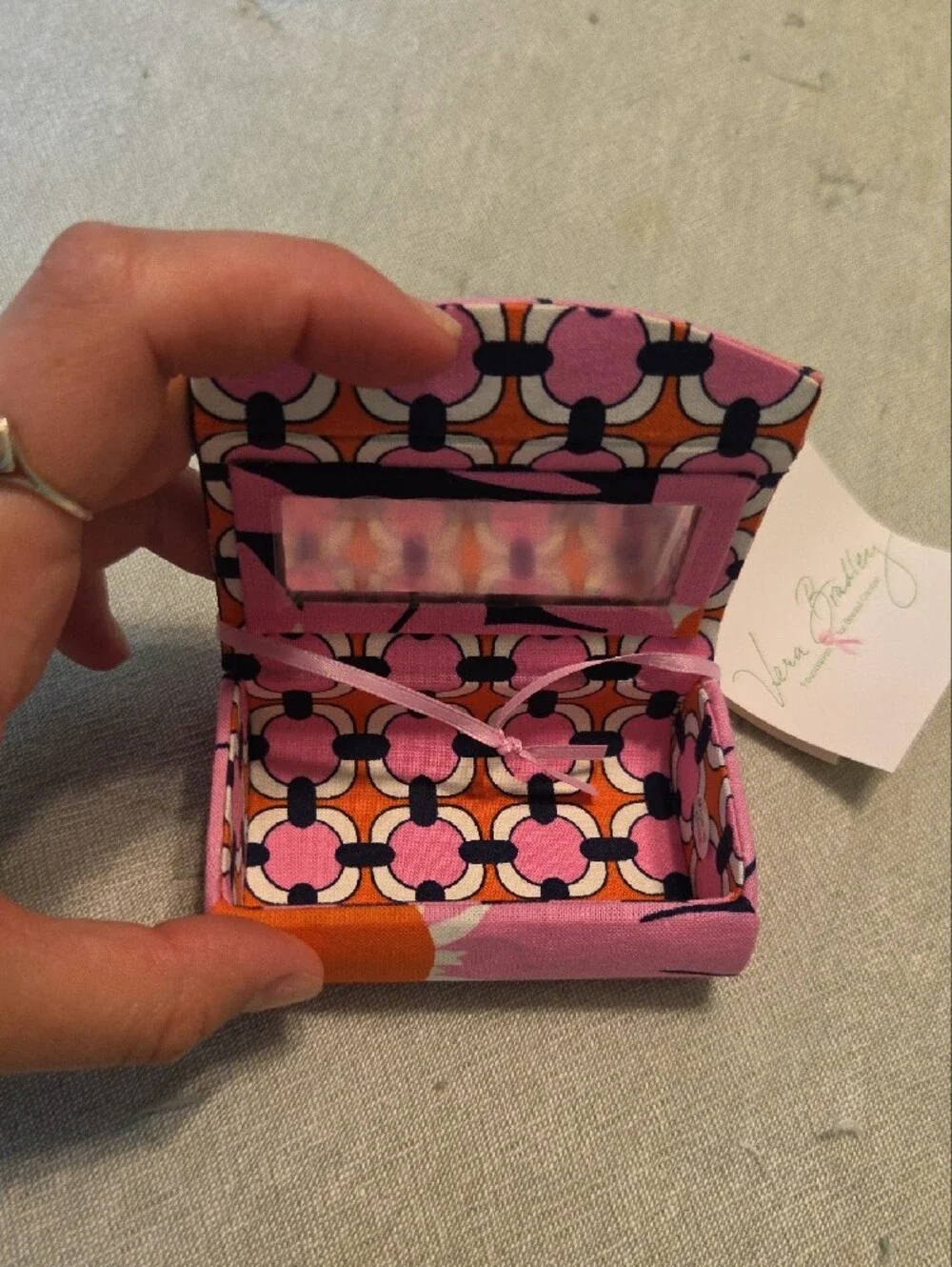 Nwt Vera Bradley Pink & Navy Floral Pattern Lipstick Holder With Mirror